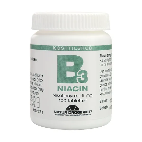 B3 Niacin Nikotinsyre 9 mg | 100tab | Natur-Drogeriet