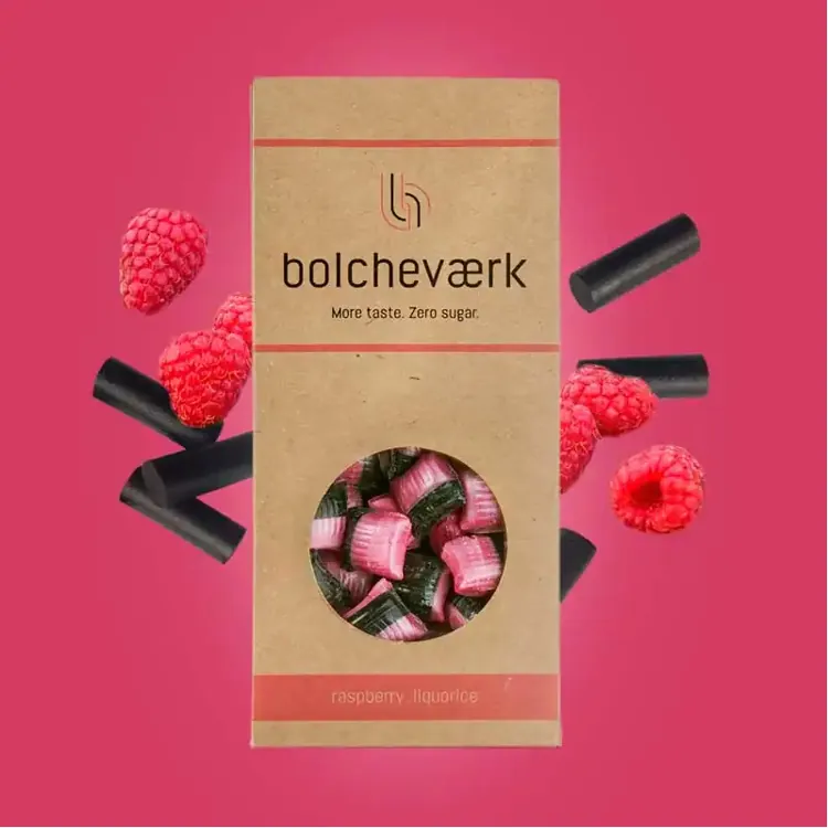 bolcheværk raspberry liquorice sukkerfri | 100 g